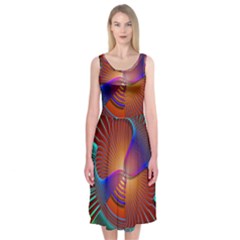 Lines Rays Background Light Rainbow Midi Sleeveless Dress by Bajindul