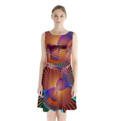 Lines Rays Background Light Rainbow Sleeveless Waist Tie Chiffon Dress by Bajindul