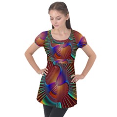 Lines Rays Background Light Rainbow Puff Sleeve Tunic Top by Bajindul