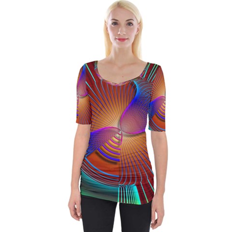 Lines Rays Background Light Rainbow Wide Neckline Tee by Bajindul