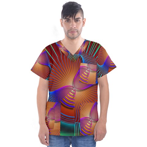 Lines Rays Background Light Rainbow Men s V-neck Scrub Top by Bajindul