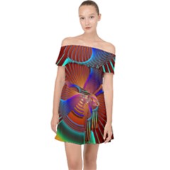 Lines Rays Background Light Rainbow Off Shoulder Chiffon Dress by Bajindul