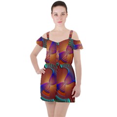 Lines Rays Background Light Rainbow Ruffle Cut Out Chiffon Playsuit by Bajindul