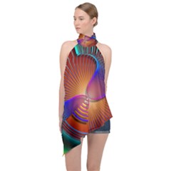 Lines Rays Background Light Rainbow Halter Asymmetric Satin Top by Bajindul