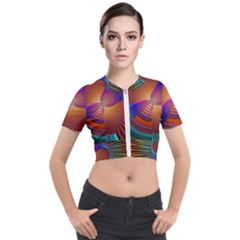 Lines Rays Background Light Rainbow Short Sleeve Cropped Jacket by Bajindul