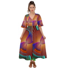 Lines Rays Background Light Rainbow Kimono Sleeve Boho Dress