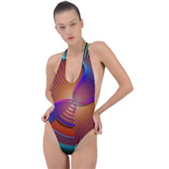 Lines Rays Background Light Rainbow Backless Halter One Piece Swimsuit