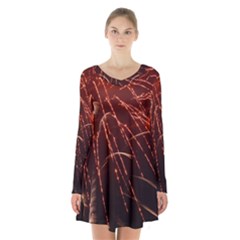 Fireworks Red Orange Yellow Long Sleeve Velvet V-neck Dress