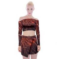 Fireworks Red Orange Yellow Off Shoulder Top With Mini Skirt Set by Bajindul