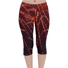 Fireworks Red Orange Yellow Velvet Capri Leggings  by Bajindul