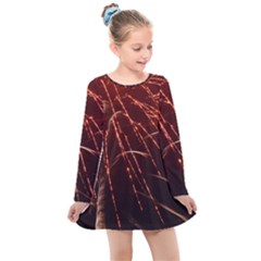 Fireworks Red Orange Yellow Kids  Long Sleeve Dress