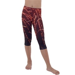 Fireworks Red Orange Yellow Kids  Lightweight Velour Capri Leggings 