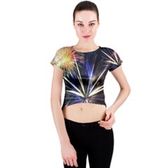 Fireworks Rocket Night Lights Crew Neck Crop Top