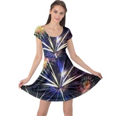 Fireworks Rocket Night Lights Cap Sleeve Dress