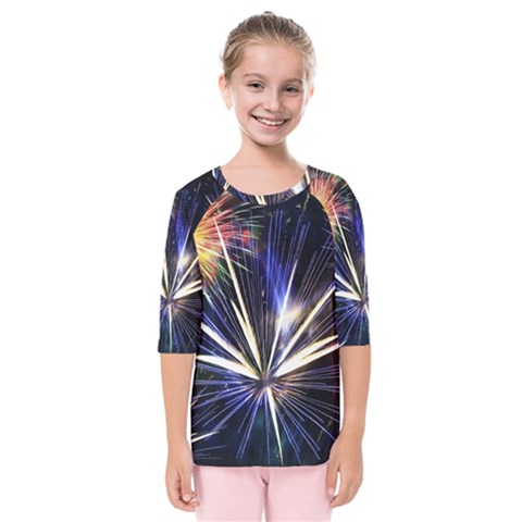 Fireworks Rocket Night Lights Kids  Quarter Sleeve Raglan Tee by HermanTelo