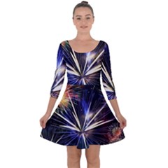 Fireworks Rocket Night Lights Quarter Sleeve Skater Dress