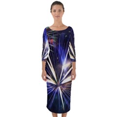 Fireworks Rocket Night Lights Quarter Sleeve Midi Bodycon Dress