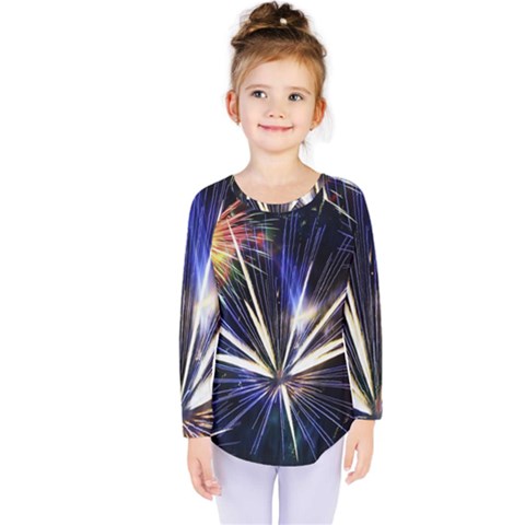 Fireworks Rocket Night Lights Kids  Long Sleeve Tee by HermanTelo