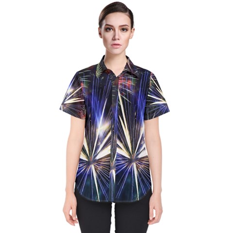 Fireworks Rocket Night Lights Women s Short Sleeve Shirt by HermanTelo