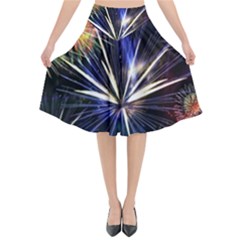 Fireworks Rocket Night Lights Flared Midi Skirt