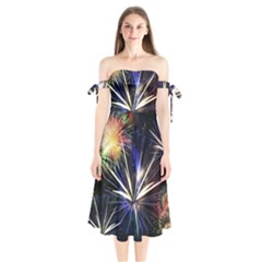 Fireworks Rocket Night Lights Shoulder Tie Bardot Midi Dress