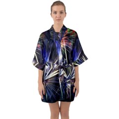 Fireworks Rocket Night Lights Half Sleeve Satin Kimono  by HermanTelo