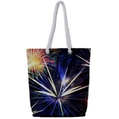 Fireworks Rocket Night Lights Full Print Rope Handle Tote (small)