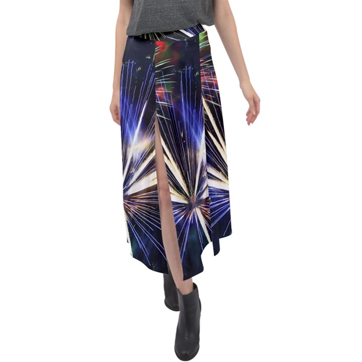 Fireworks Rocket Night Lights Velour Split Maxi Skirt