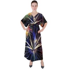 Fireworks Rocket Night Lights V-neck Boho Style Maxi Dress