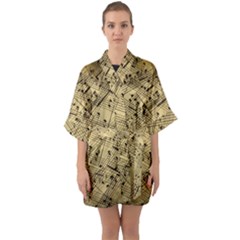 Music Nuts Sheet Half Sleeve Satin Kimono 