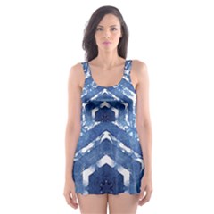 Indigo Hexagons Skater Dress Swimsuit by VeataAtticus