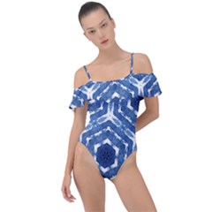 Indigo Hexagons Frill Detail One Piece Swimsuit by VeataAtticus