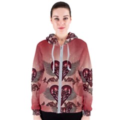 Awesome Heart With Skulls And Wings Women s Zipper Hoodie by FantasyWorld7