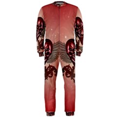 Awesome Heart With Skulls And Wings Onepiece Jumpsuit (men)  by FantasyWorld7