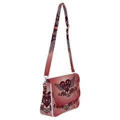 Awesome Heart With Skulls And Wings Shoulder Bag With Back Zipper by FantasyWorld7