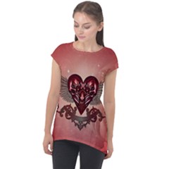 Awesome Heart With Skulls And Wings Cap Sleeve High Low Top by FantasyWorld7