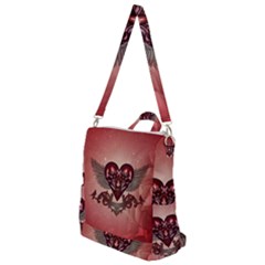 Awesome Heart With Skulls And Wings Crossbody Backpack by FantasyWorld7