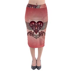 Awesome Heart With Skulls And Wings Midi Pencil Skirt by FantasyWorld7