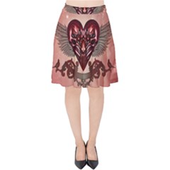 Awesome Heart With Skulls And Wings Velvet High Waist Skirt by FantasyWorld7