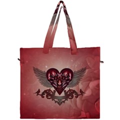 Awesome Heart With Skulls And Wings Canvas Travel Bag by FantasyWorld7