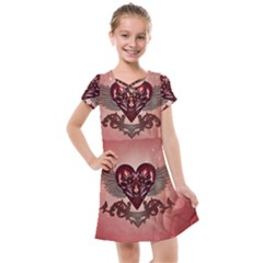 Awesome Heart With Skulls And Wings Kids  Cross Web Dress by FantasyWorld7