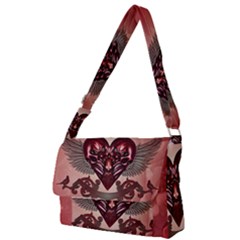 Awesome Heart With Skulls And Wings Full Print Messenger Bag by FantasyWorld7