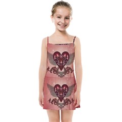 Awesome Heart With Skulls And Wings Kids  Summer Sun Dress by FantasyWorld7