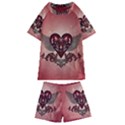 Awesome Heart With Skulls And Wings Kids  Swim Tee and Shorts Set View1