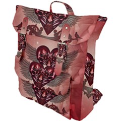 Awesome Heart With Skulls And Wings Buckle Up Backpack by FantasyWorld7