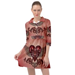 Awesome Heart With Skulls And Wings Mini Skater Shirt Dress