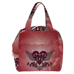 Awesome Heart With Skulls And Wings Boxy Hand Bag