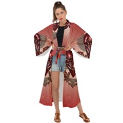 Awesome Heart With Skulls And Wings Maxi Kimono