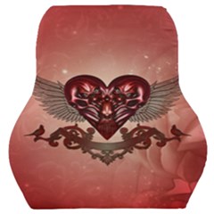 Awesome Heart With Skulls And Wings Car Seat Back Cushion  by FantasyWorld7