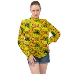 Cut Glass Beads High Neck Long Sleeve Chiffon Top